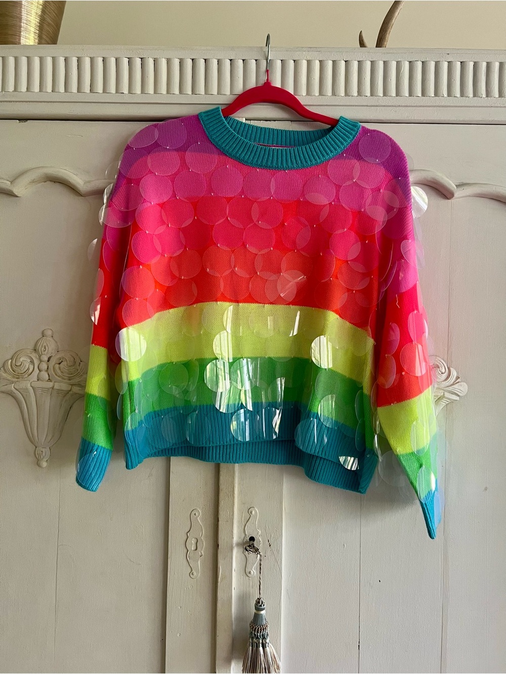 Queen of Sparkles Bright Rainbow Striped Women’s Sweater - Multicolor